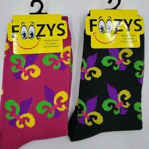 Womens Mardi Gras Socks FLEUR DE LIS New Orleans NOLA Krewe Travel Party 2 PAIRS